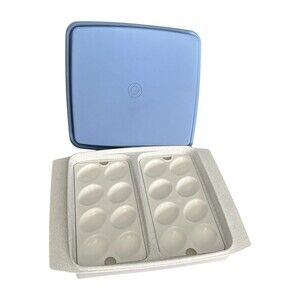 4 Piece Speckled Gray / Blue Tupperware Deviled Egg Keeper Taker 2 Trays 722 723